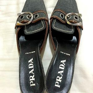 Prada denim leather
